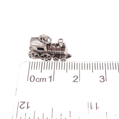 925 Sterling Silver Antique Art Deco Locomotive Train Oxidized 3D Charm Pendant