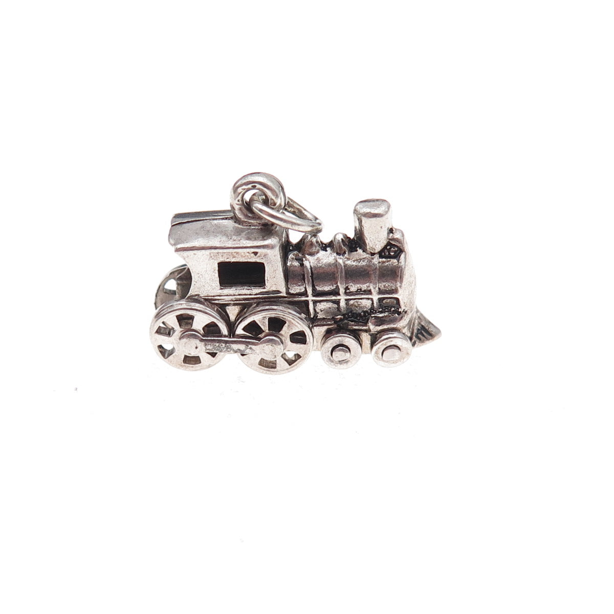 925 Sterling Silver Antique Art Deco Locomotive Train Oxidized 3D Charm Pendant