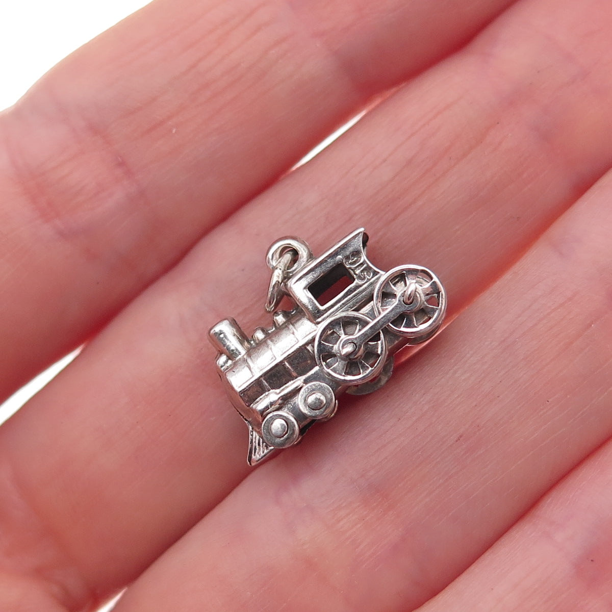 925 Sterling Silver Antique Art Deco Locomotive Train Oxidized 3D Charm Pendant