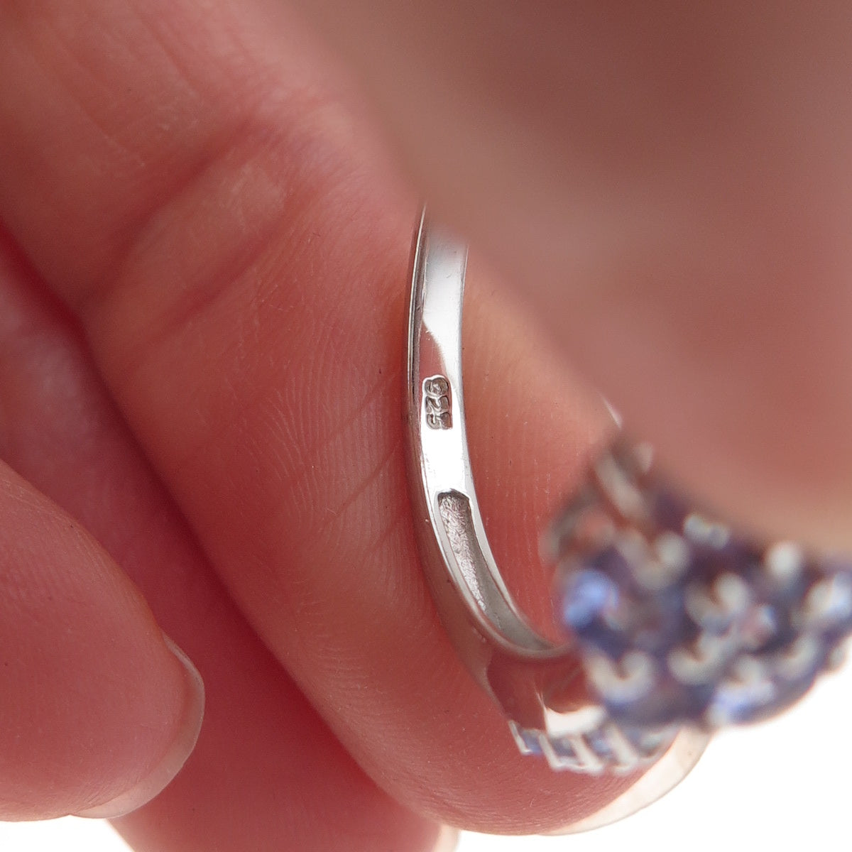 Chuck Clemency Sterling Silver Real Round-Cut Tanzanite Floral Ring Size 8.25