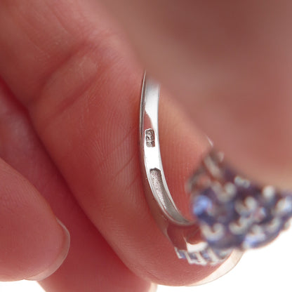 Chuck Clemency Sterling Silver Real Round-Cut Tanzanite Floral Ring Size 8.25