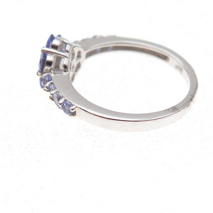 Chuck Clemency Sterling Silver Real Round-Cut Tanzanite Floral Ring Size 8.25