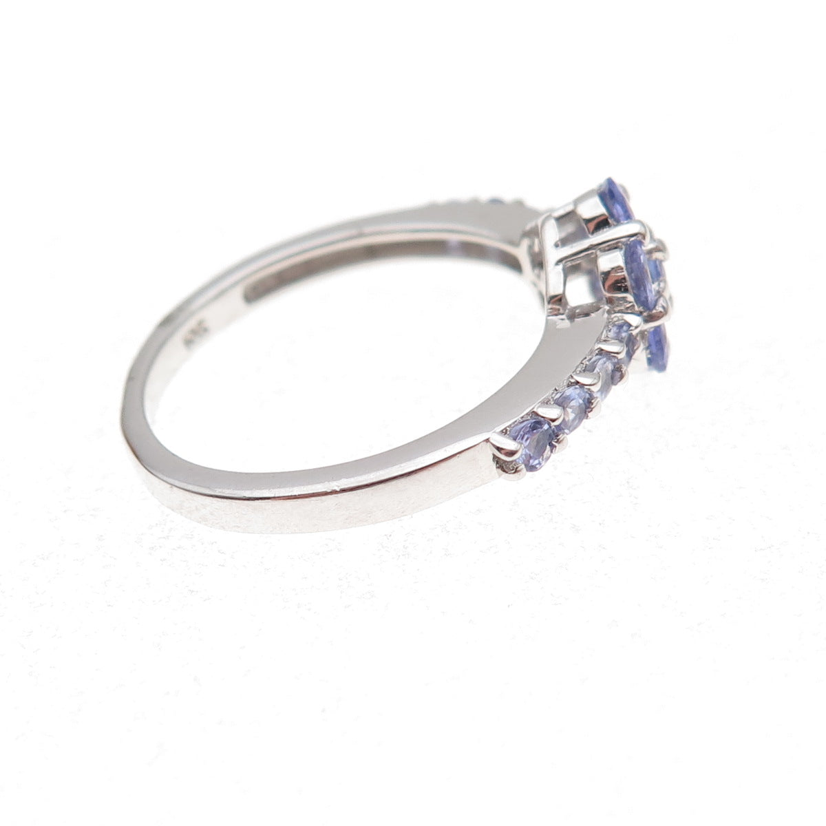 Chuck Clemency Sterling Silver Real Round-Cut Tanzanite Floral Ring Size 8.25