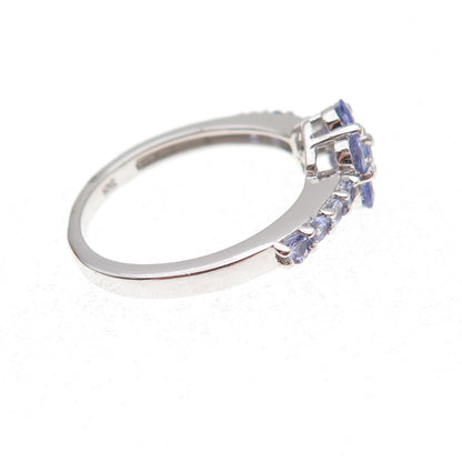 Chuck Clemency Sterling Silver Real Round-Cut Tanzanite Floral Ring Size 8.25