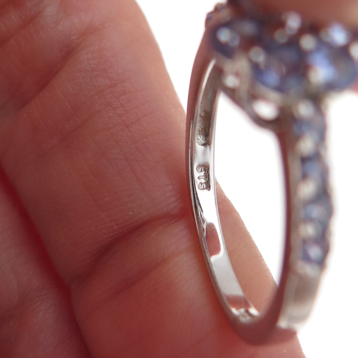 Chuck Clemency Sterling Silver Real Round-Cut Tanzanite Floral Ring Size 8.25