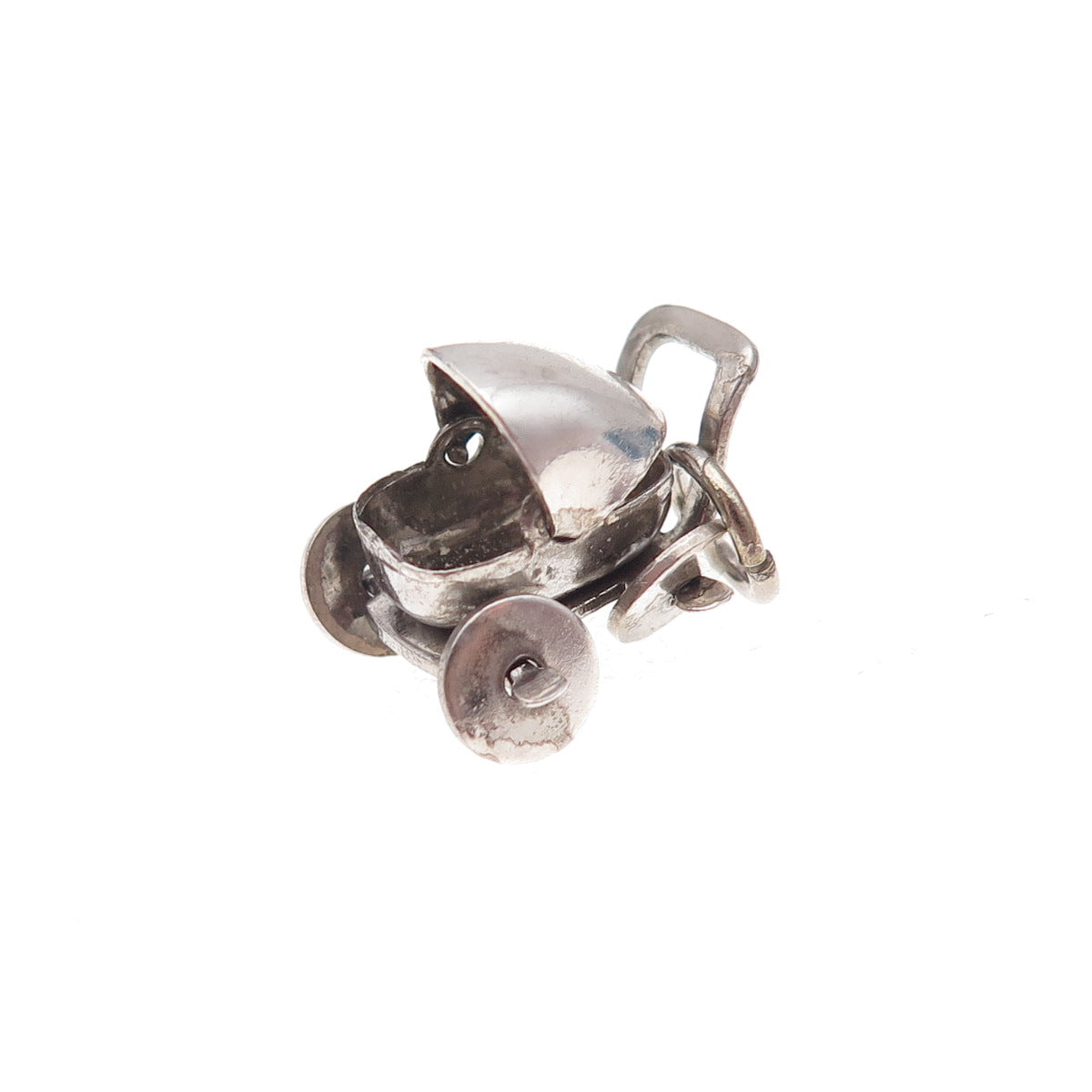 925 Sterling Silver Antique Art Deco Baby Stroller Movable 3D Charm Pendant