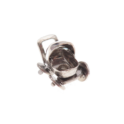 925 Sterling Silver Antique Art Deco Baby Stroller Movable 3D Charm Pendant