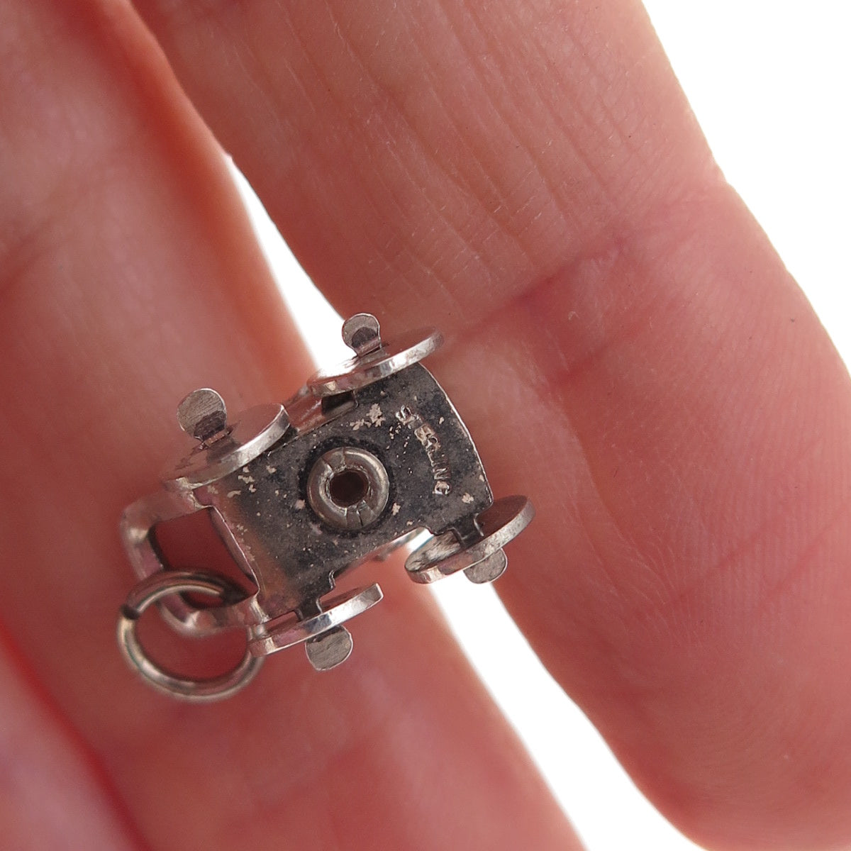 925 Sterling Silver Antique Art Deco Baby Stroller Movable 3D Charm Pendant