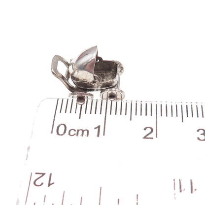 925 Sterling Silver Antique Art Deco Baby Stroller Movable 3D Charm Pendant