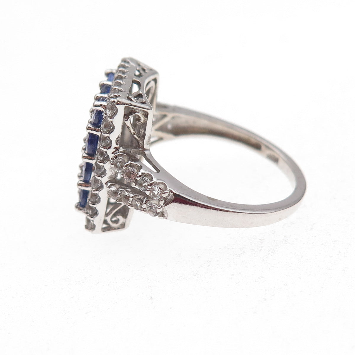 Chuck Clemency 925 Sterling Silver Real Tanzanite & White Topaz Ring Size 8