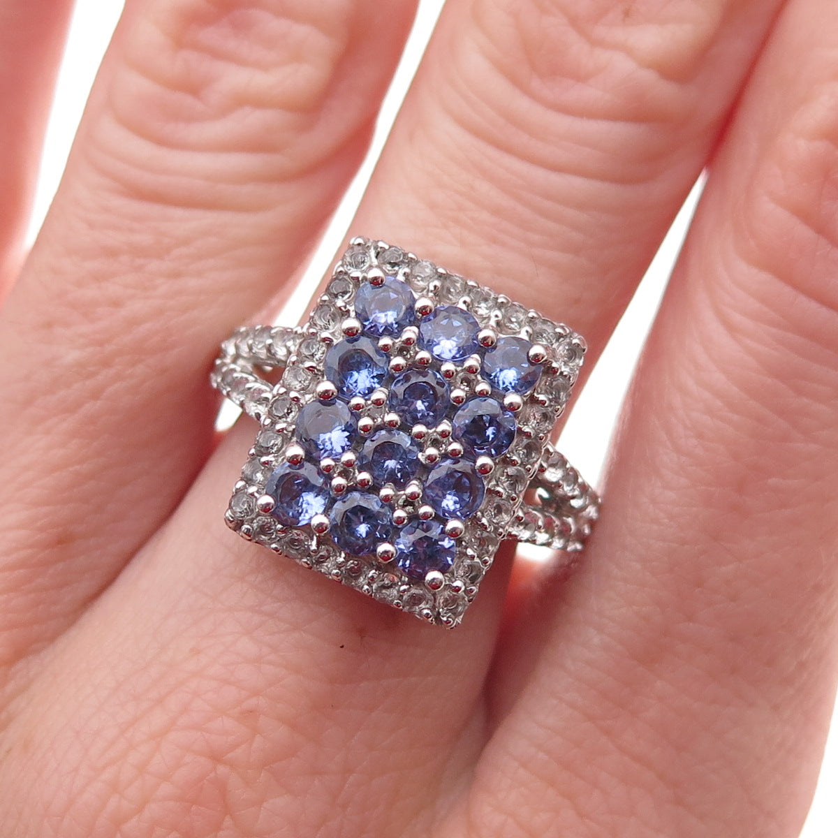 Chuck Clemency 925 Sterling Silver Real Tanzanite & White Topaz Ring Size 8
