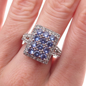 Chuck Clemency 925 Sterling Silver Real Tanzanite & White Topaz Ring Size 8