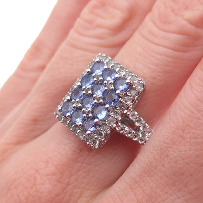 Chuck Clemency 925 Sterling Silver Real Tanzanite & White Topaz Ring Size 8