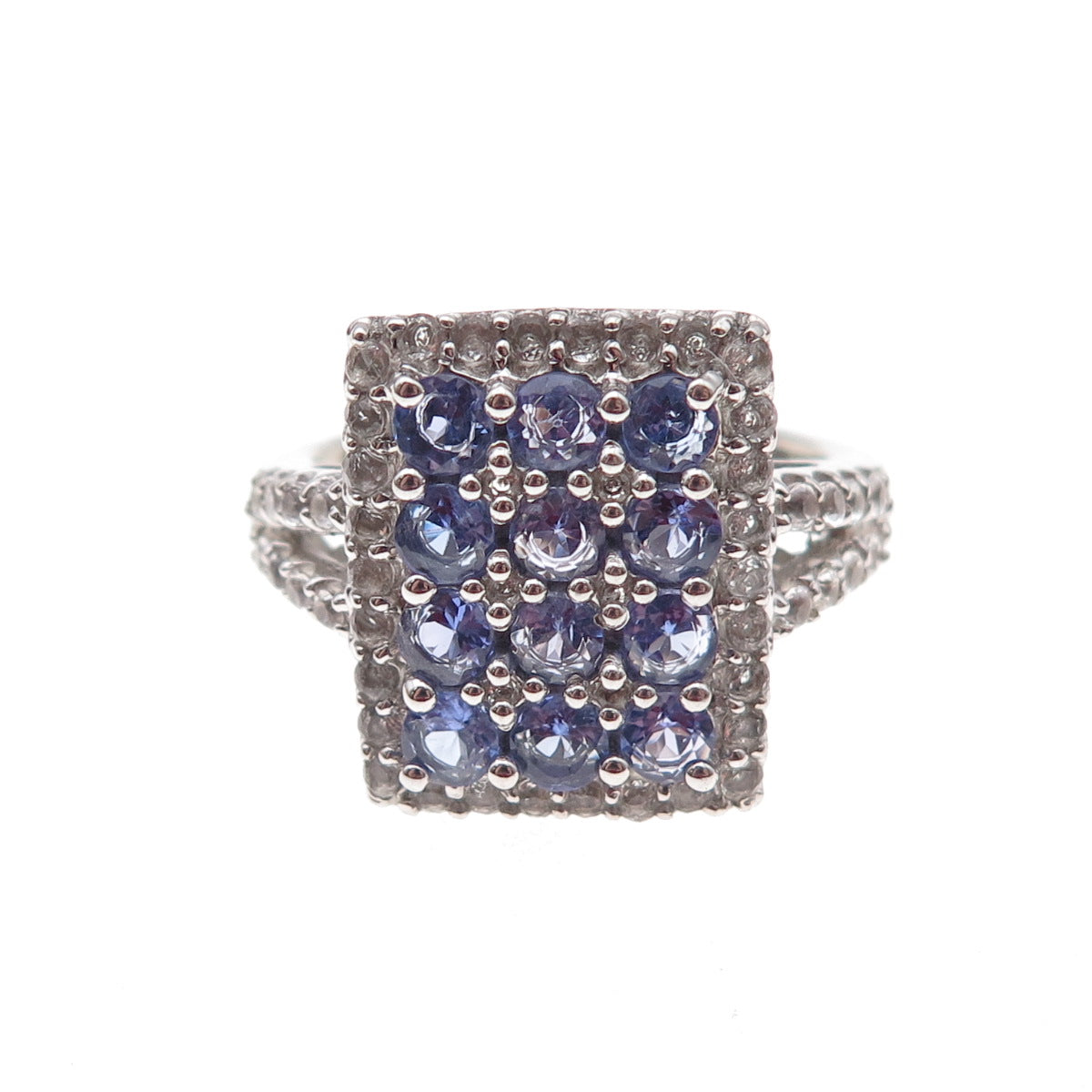 Chuck Clemency 925 Sterling Silver Real Tanzanite & White Topaz Ring Size 8
