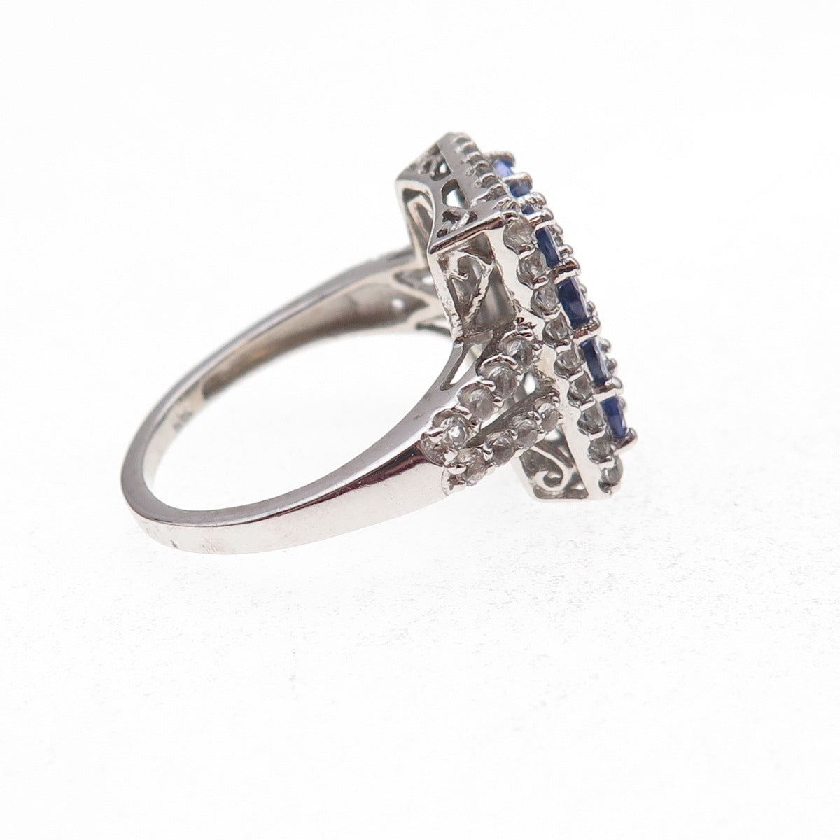 Chuck Clemency 925 Sterling Silver Real Tanzanite & White Topaz Ring Size 8