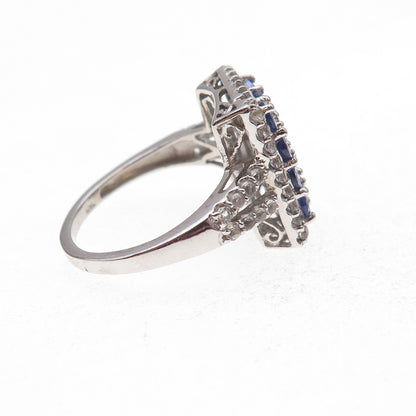 Chuck Clemency 925 Sterling Silver Real Tanzanite & White Topaz Ring Size 8