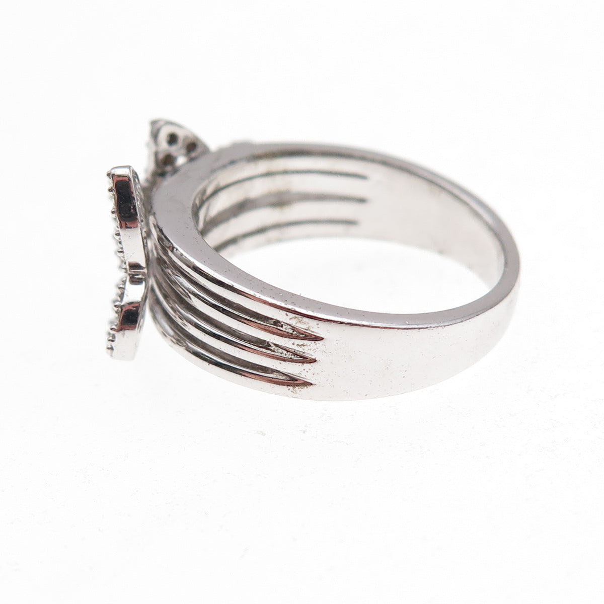 925 Sterling Silver 2-Tone Mexico Real Round-Cut Diamond Butterfly Ring Size 7