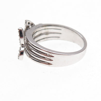 925 Sterling Silver 2-Tone Mexico Real Round-Cut Diamond Butterfly Ring Size 7