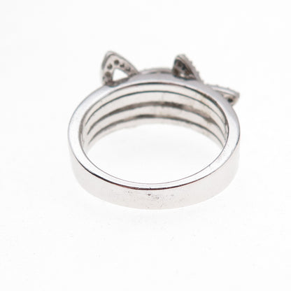 925 Sterling Silver 2-Tone Mexico Real Round-Cut Diamond Butterfly Ring Size 7
