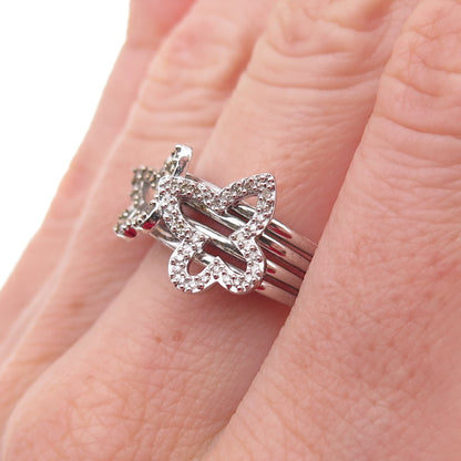 925 Sterling Silver 2-Tone Mexico Real Round-Cut Diamond Butterfly Ring Size 7