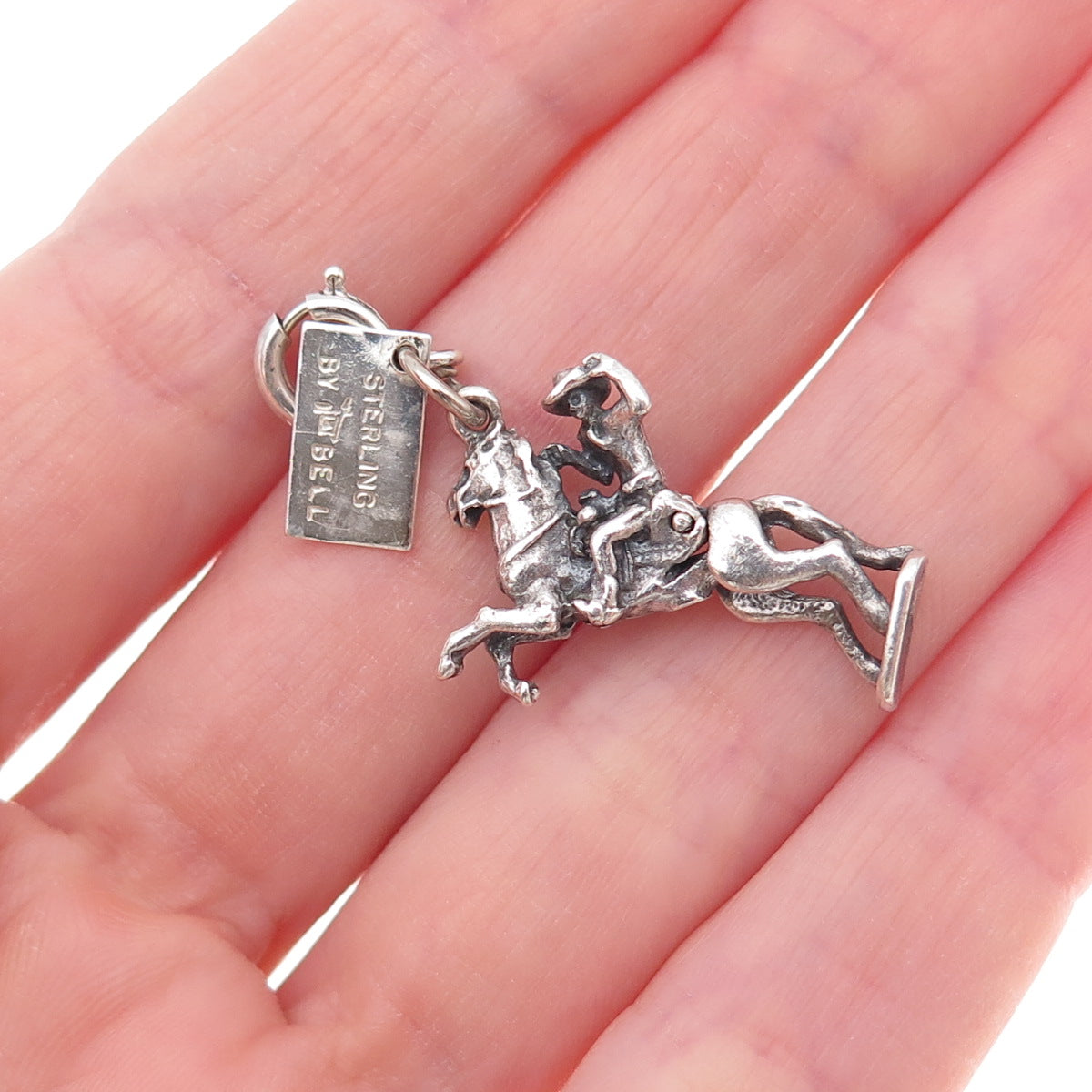 Bell Trading Post 925 Sterling Silver Vintage Rodeo Cowboy Spring Ring Pendant