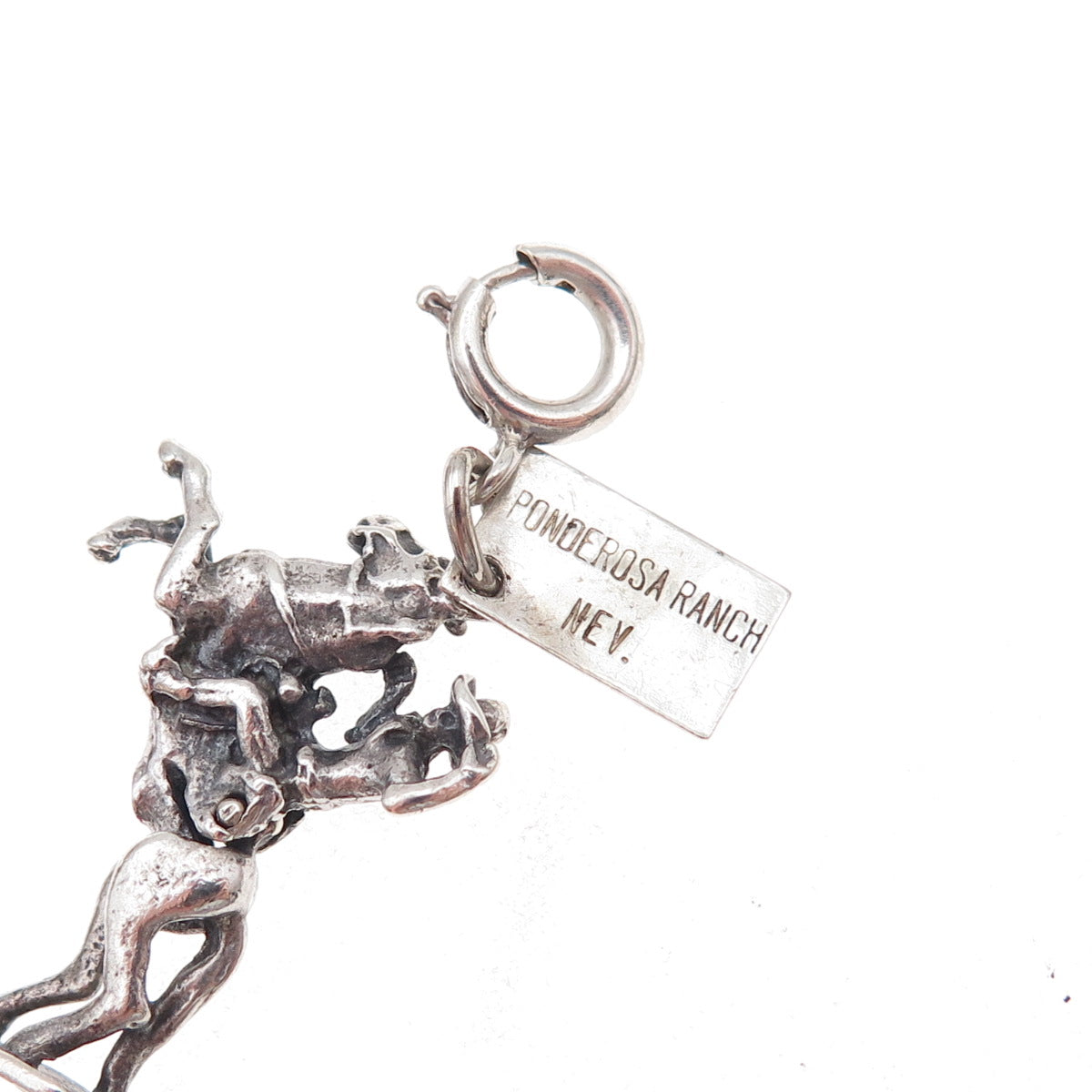 Bell Trading Post 925 Sterling Silver Vintage Rodeo Cowboy Spring Ring Pendant