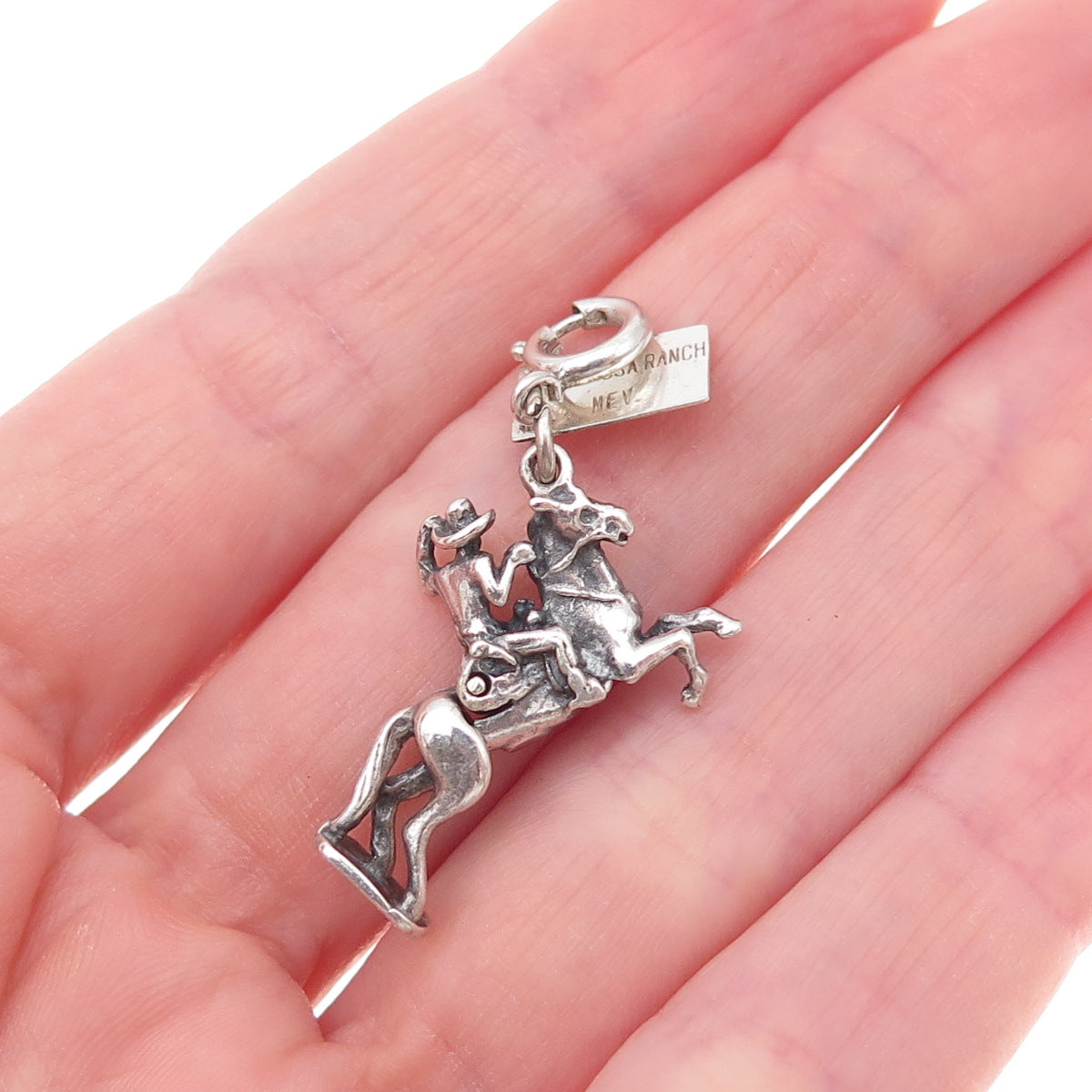 Bell Trading Post 925 Sterling Silver Vintage Rodeo Cowboy Spring Ring Pendant