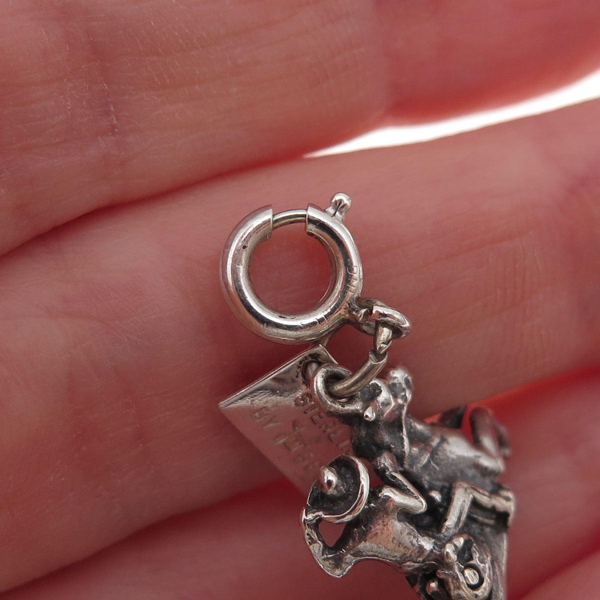 Bell Trading Post 925 Sterling Silver Vintage Rodeo Cowboy Spring Ring Pendant