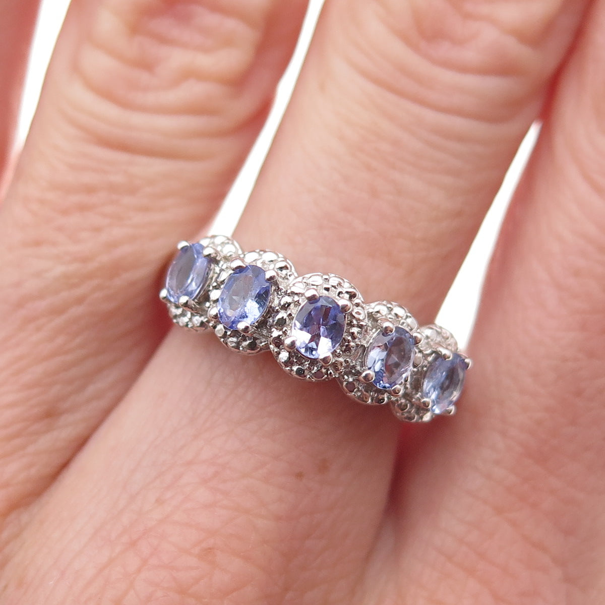 Chuck Clemency 925 Sterling Silver Real Oval-Cut Tanzanite Ring Size 7.75