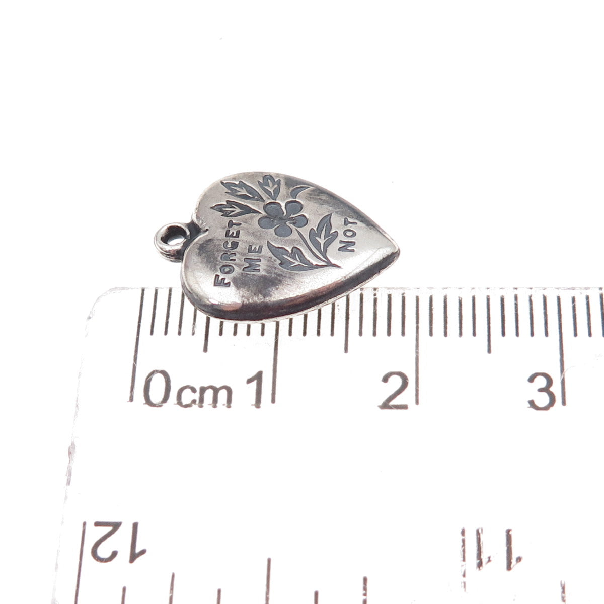 925 Sterling Silver Antique Art Deco Forget Me Not Heart Chatelaine Pendant