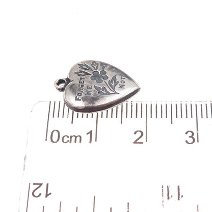 925 Sterling Silver Antique Art Deco Forget Me Not Heart Chatelaine Pendant