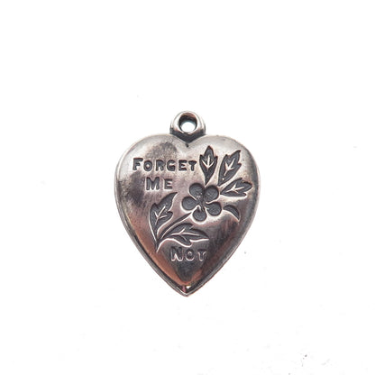 925 Sterling Silver Antique Art Deco Forget Me Not Heart Chatelaine Pendant