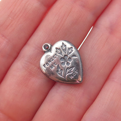 925 Sterling Silver Antique Art Deco Forget Me Not Heart Chatelaine Pendant