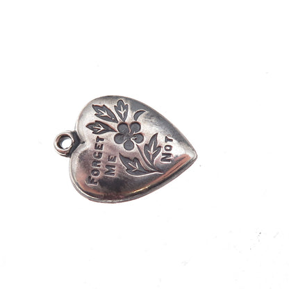 925 Sterling Silver Antique Art Deco Forget Me Not Heart Chatelaine Pendant