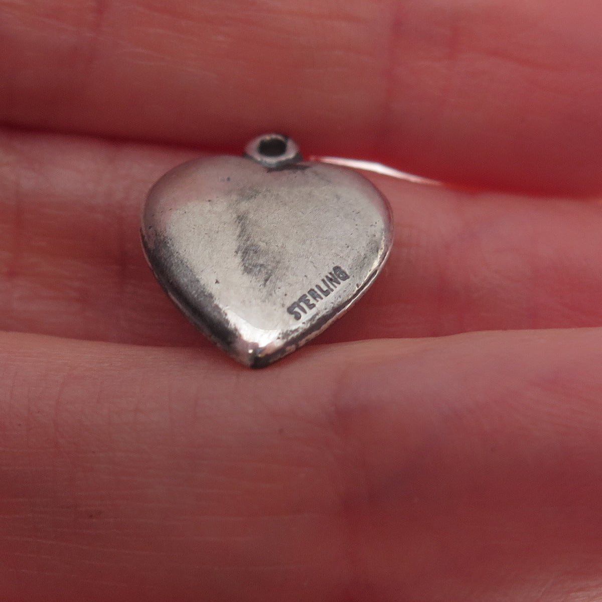 925 Sterling Silver Antique Art Deco Forget Me Not Heart Chatelaine Pendant