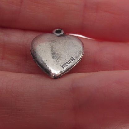 925 Sterling Silver Antique Art Deco Forget Me Not Heart Chatelaine Pendant