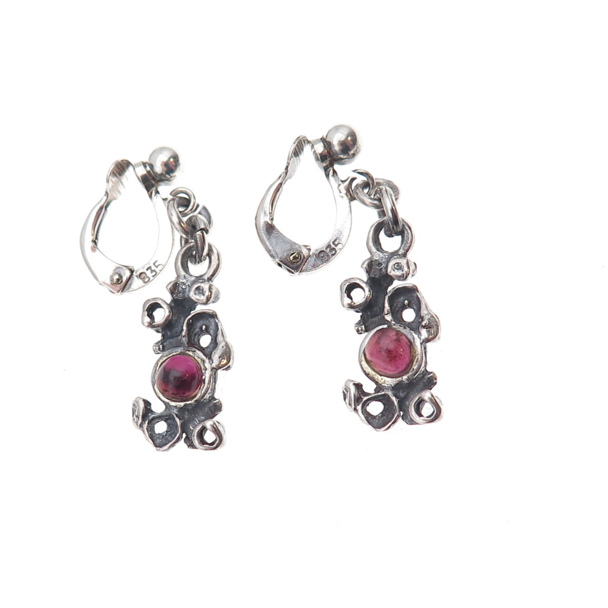 835 Silver Vintage Real Tourmaline Modernist Oxidized Dangle Earrings