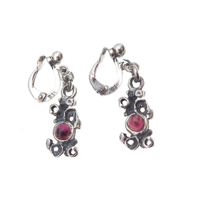 835 Silver Vintage Real Tourmaline Modernist Oxidized Dangle Earrings