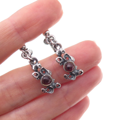 835 Silver Vintage Real Tourmaline Modernist Oxidized Dangle Earrings
