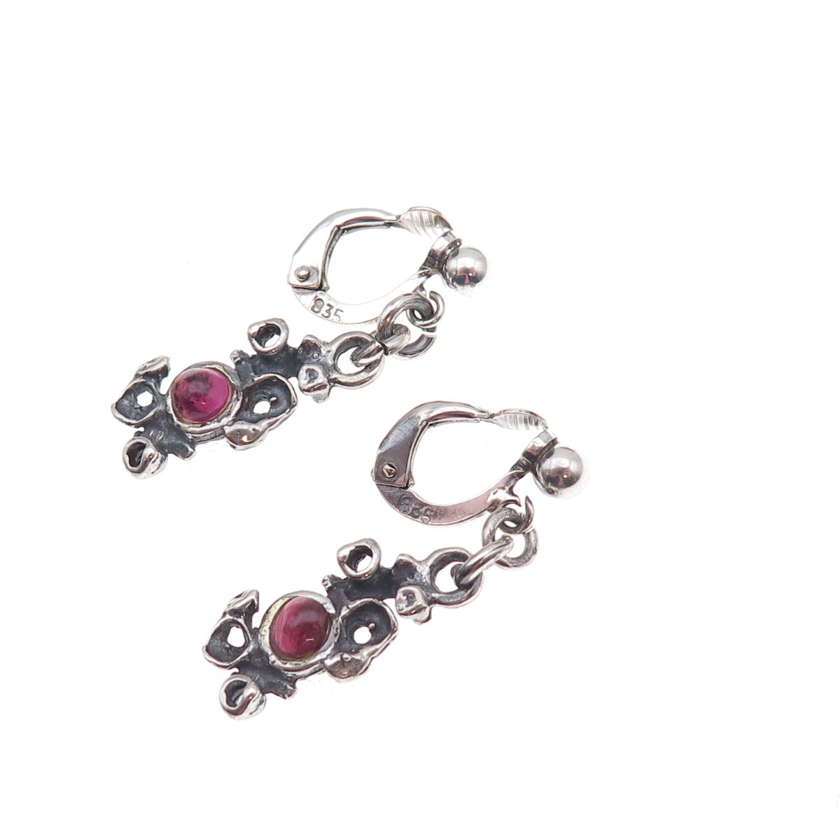 835 Silver Vintage Real Tourmaline Modernist Oxidized Dangle Earrings