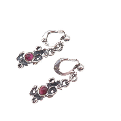 835 Silver Vintage Real Tourmaline Modernist Oxidized Dangle Earrings