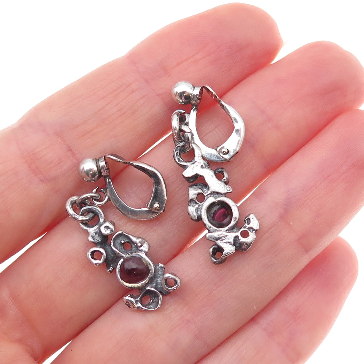 835 Silver Vintage Real Tourmaline Modernist Oxidized Dangle Earrings