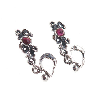 835 Silver Vintage Real Tourmaline Modernist Oxidized Dangle Earrings