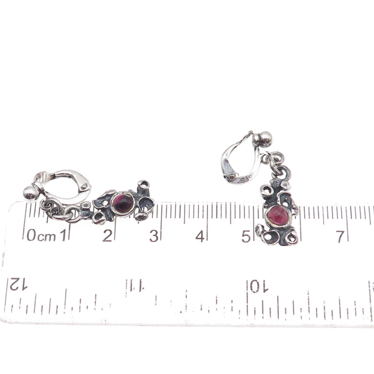 835 Silver Vintage Real Tourmaline Modernist Oxidized Dangle Earrings
