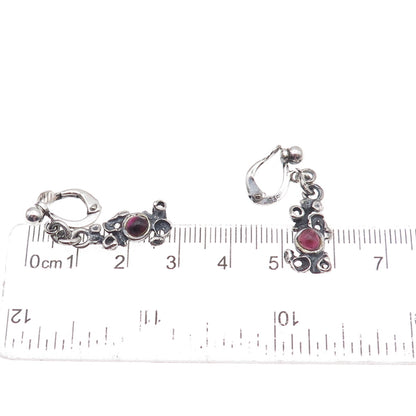 835 Silver Vintage Real Tourmaline Modernist Oxidized Dangle Earrings