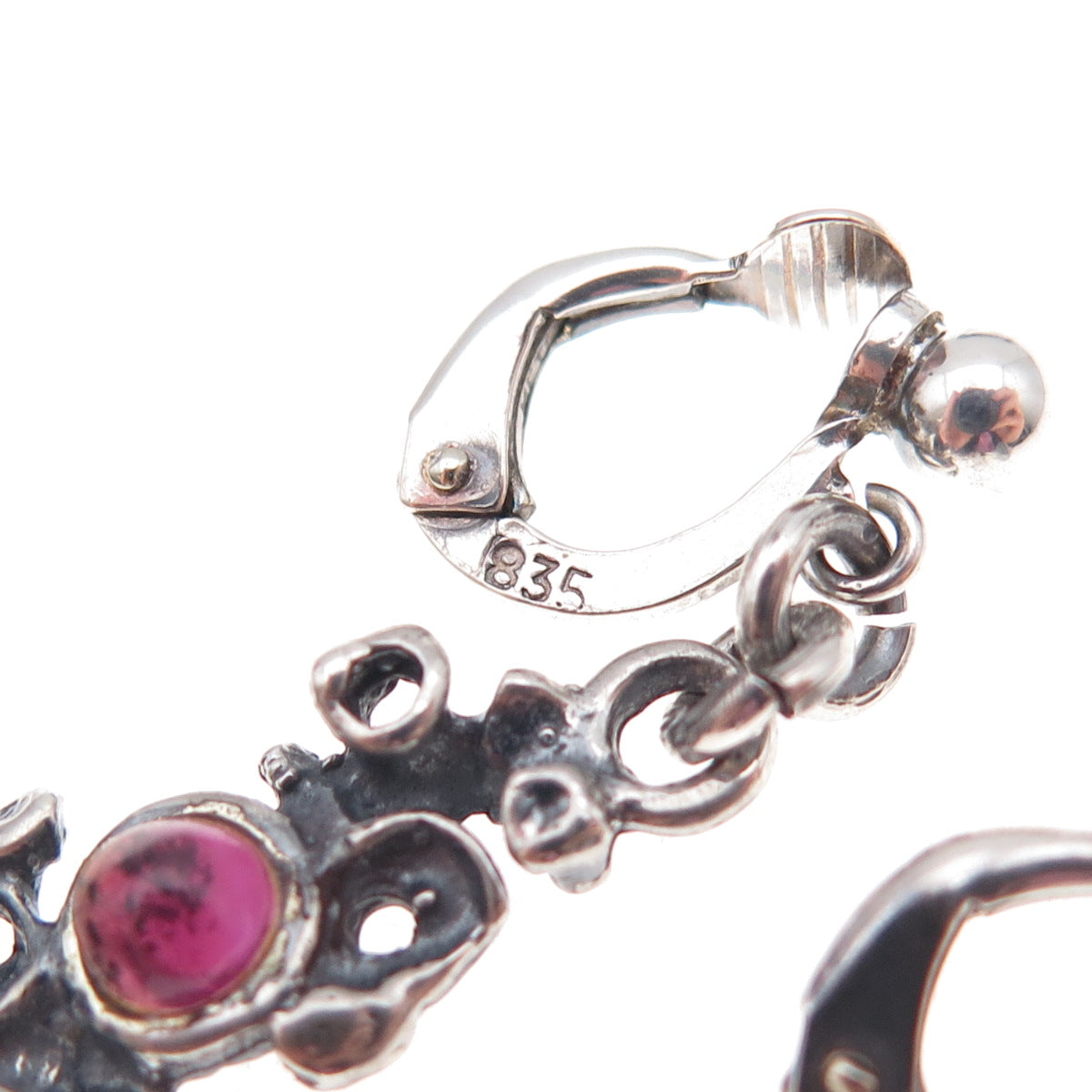 835 Silver Vintage Real Tourmaline Modernist Oxidized Dangle Earrings