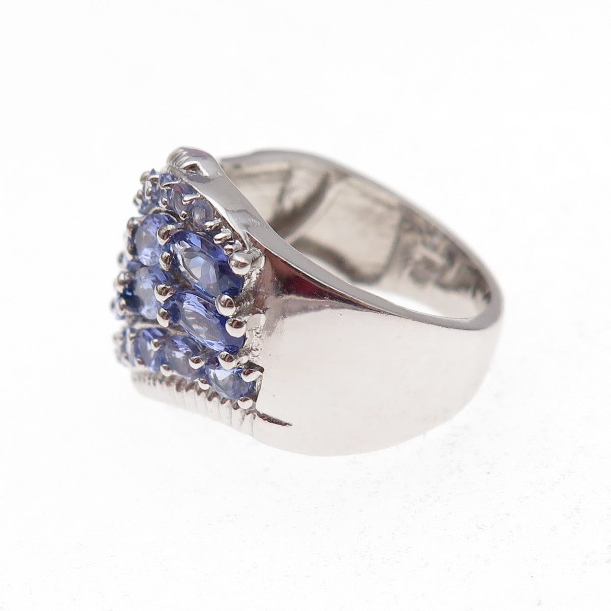 Chuck Clemency Sterling Silver Real Oval & Round-Cut Tanzanite Ring Size 8.25
