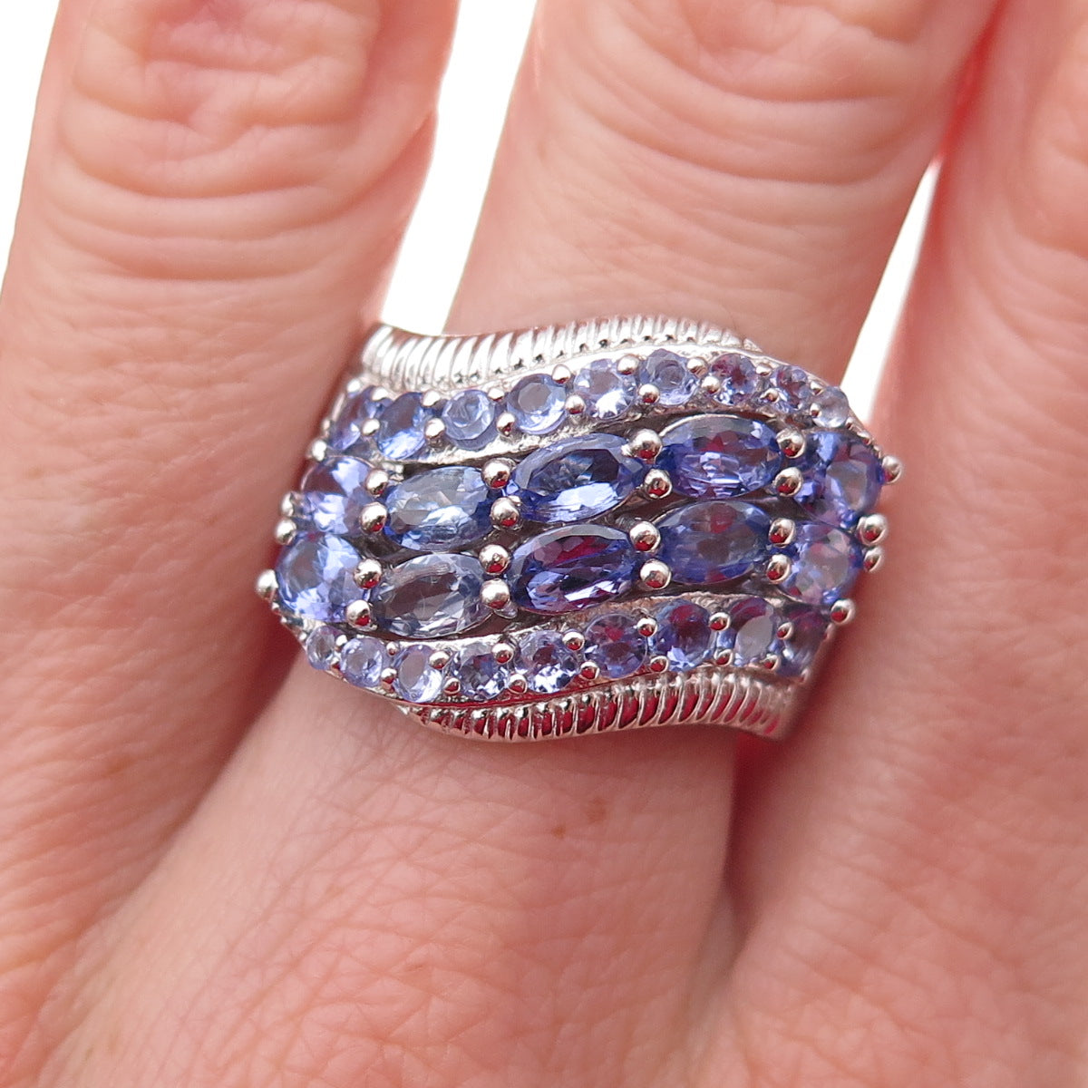 Chuck Clemency Sterling Silver Real Oval & Round-Cut Tanzanite Ring Size 8.25