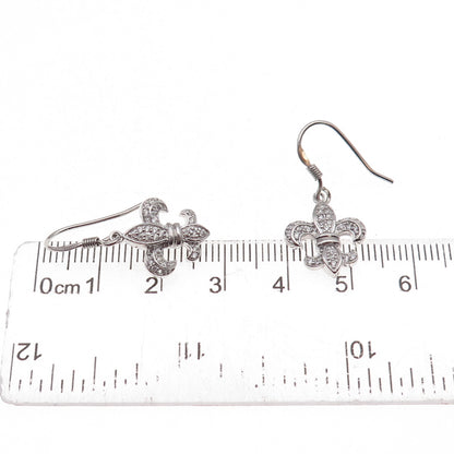 925 Sterling Silver Round-Cut C Z Fleur de Lis Dangle Earrings
