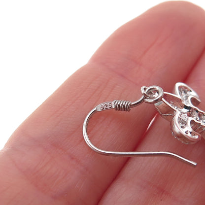 925 Sterling Silver Round-Cut C Z Fleur de Lis Dangle Earrings